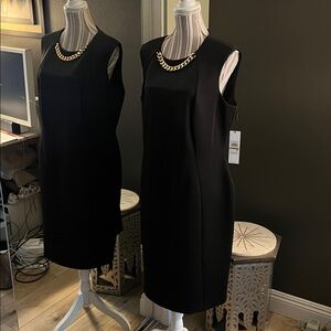 NWT. Calvin Klein, 16W, LBD, Black Dress w/ Gold Chain Detail, retail $100